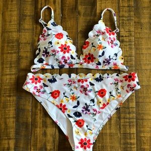 Scalloped White Floral Bikini